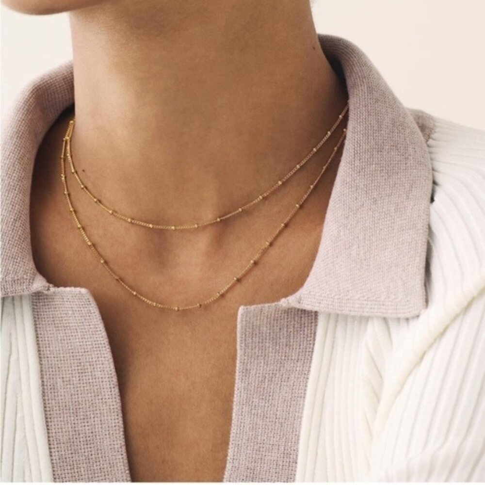 GOLD 14k Gold Plated Beaded Layered Necklace